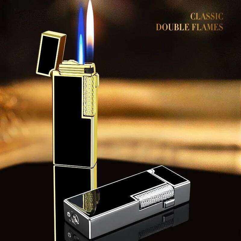 Creative Narrow Version Ultra-thin Gas Dual Flame Switch, Grinding Wheel Ignition Lighter, Metal, Men's Gadgets S260207