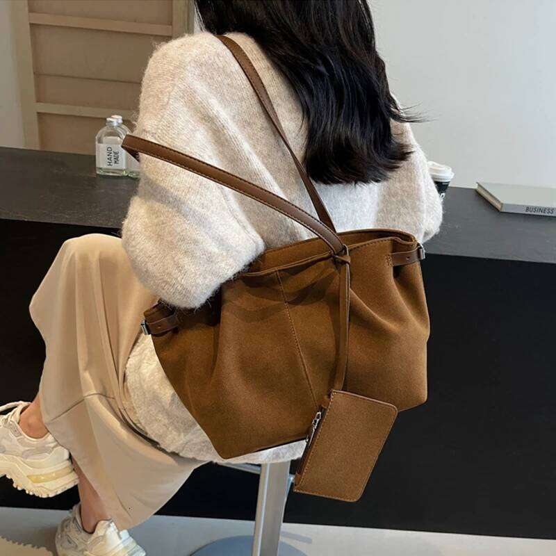 Suede Shoulder Bags for Women Large Capacity Totes Lightweight Underarm Casual Shopper Handbag Solid Color Travel Bucket Bag Y260204