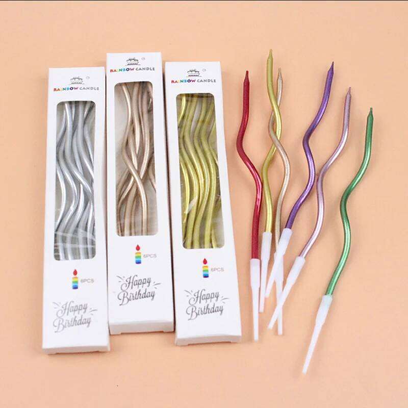6pcs/lot Curve Birthday Golden Thread Slender Rod Candle for Party Cake Decoration Pencil Candles S260204