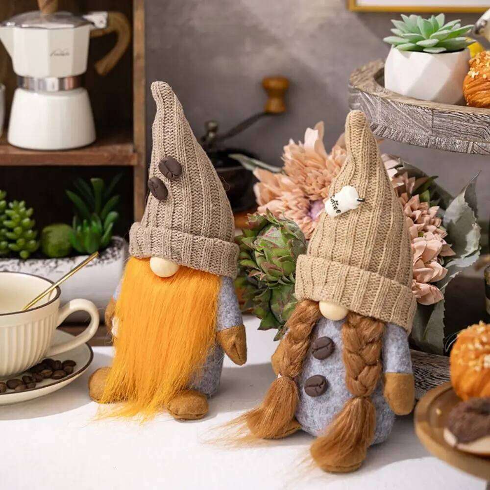 With Knitted Hat Coffee Gnomes Soft Exquisite Christmas Faceless Doll Handmade Cute Elf Dwarf Plush Figurine S260204