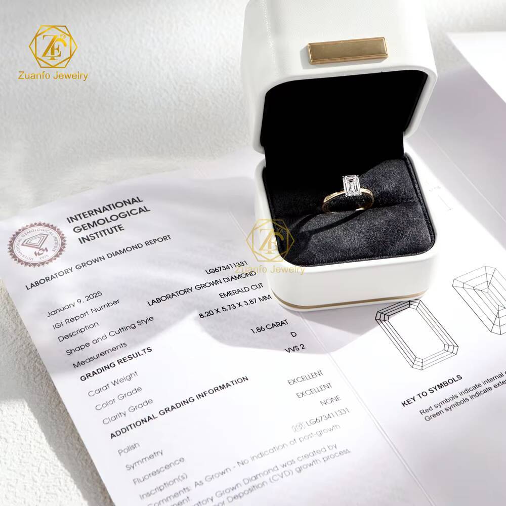 IGI Solid 14K 18K Gold 2CT D VS1 Emerald Cut Lab Diamond Rings IGI Wedding Diamond Engagement Ring for Her