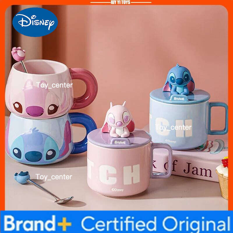 Disney 2026 Stitch Ceramic Large Capacity Mug With Lid And Spoon Water Cartoon Coffee Cup Holiday Gift H2602051
