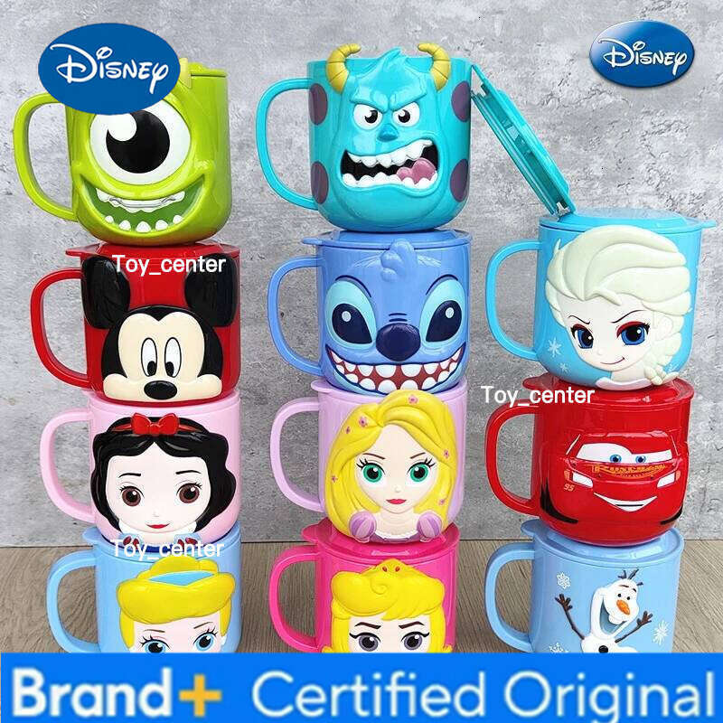 Disney Stitch Kids Cups with Lid Milk Mug Anime Frozen Elsa 3D Cartoon Kawaii Mouth Brushing Children's Water Cup Mugs H260205