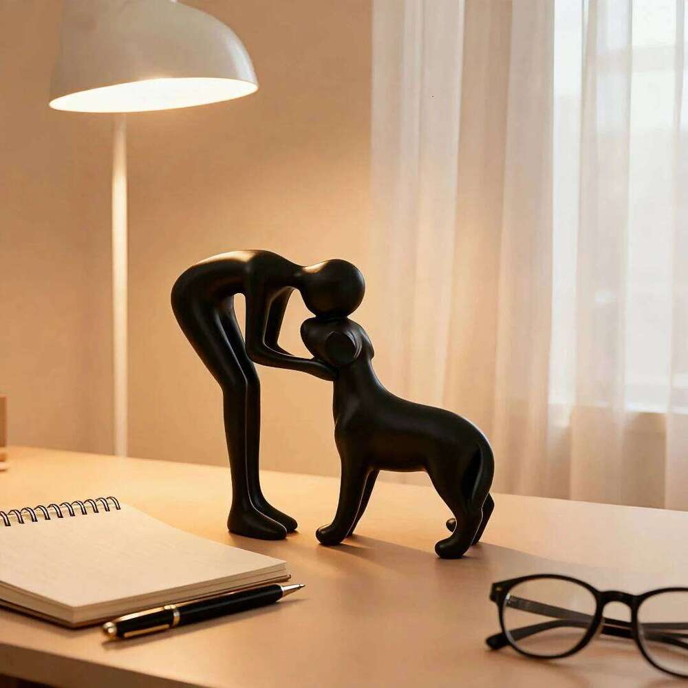 Abstract art companionship! Interactive human pet figurines for home and office decor. S260204