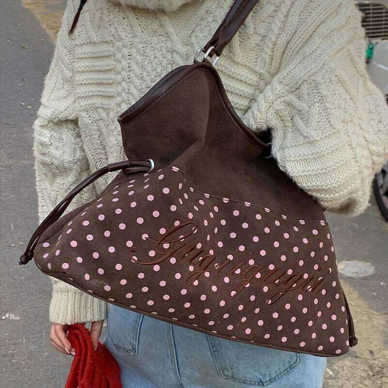 Brand Women's Shoulder Bag Y2k Fashion Sweet Polka Dot Handbag Korean Casual Versatile Leopard Print Brown Frosted Tote Bags Y260204