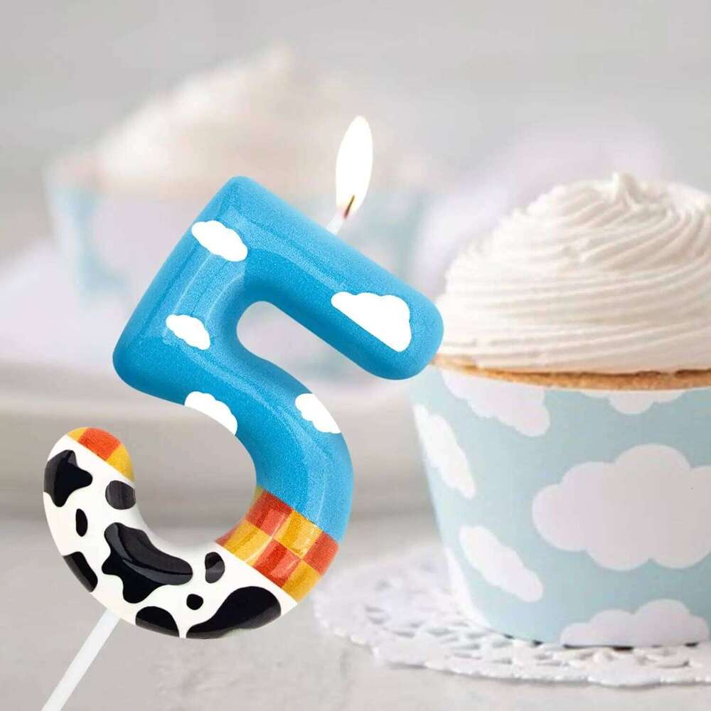 blue Inspire GameThemed Candles, Number 6 Print Birthday Party Supplies, 2.76 inch Paw Cake Topper Decoration S260204