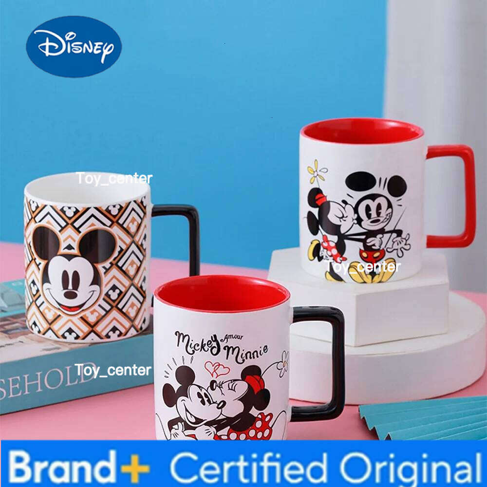 Disney Mickey Mouse Ceramic Cups 350ml Cartoon Handgrip Round Porcelain Homehold Drinkware Juice Milk Coffee Mug Couple Gift H260205