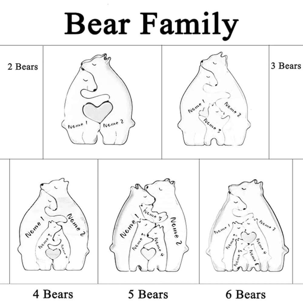 Bear Theme Art Wooden Sculpture DIY Cute Family Member of Bears Puzzle Home Desktop Decor Mothers Day Gift S260204