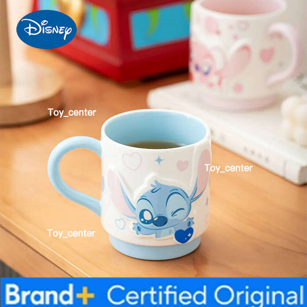 Disney Cute Stitch Ceramic Mugs Couple Sets Household Water Cups with Handgrip 300ML Casual Coffee Cup 2Pcs Porcelain Drinkware Gifts H260205