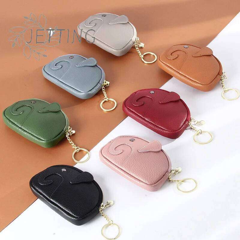Hot PU Leather Cartoon Elephant Head Wallet Change Card Money Bag Women Coin Purse Key Ring Zipper Storage Bags Z260205 - view 3