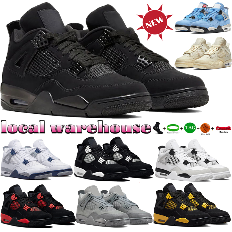 Local Warehouse 4 Men 4s Basketball Desinger Shoes Black Cat University Women White Pure Money Pink Thunder Blue red sail Sneakers womens mens Outdoor Shoes size 36-47