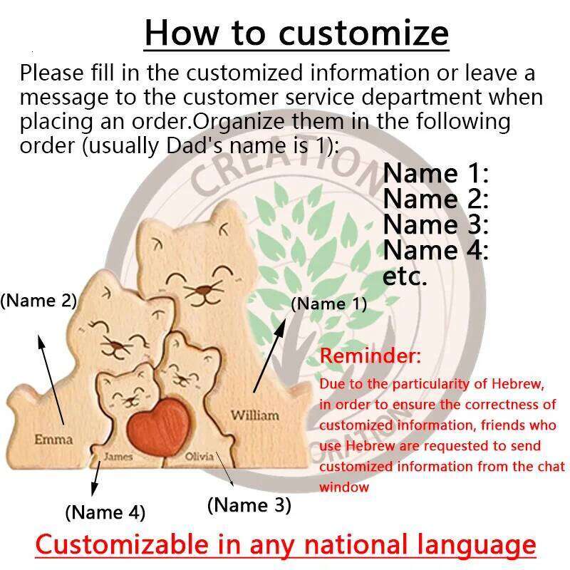 Wooden Cat Art Puzzle Warm Family Handmade Laser Engraving Gifts for Mom Anniversary Thanksgiving Christmas Crafts Ornaments S260204