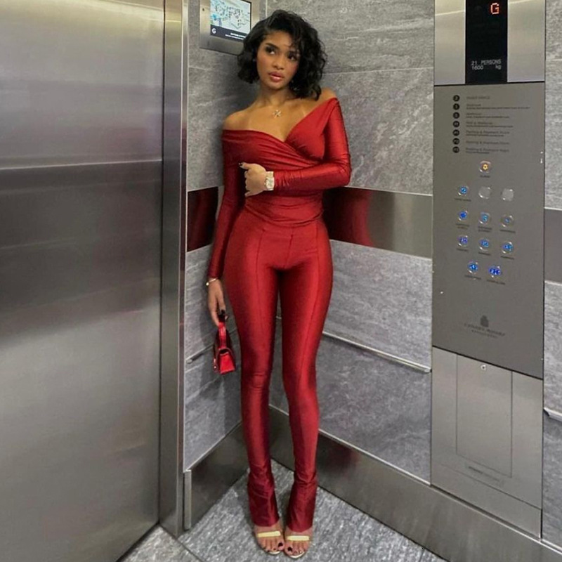 Dulzura One Shoulder Long Sleeve Cut Out Jumpsuit For Women Bodycon Sexy Streetwear Rompers Club Party Outfits Spring Summer 250211