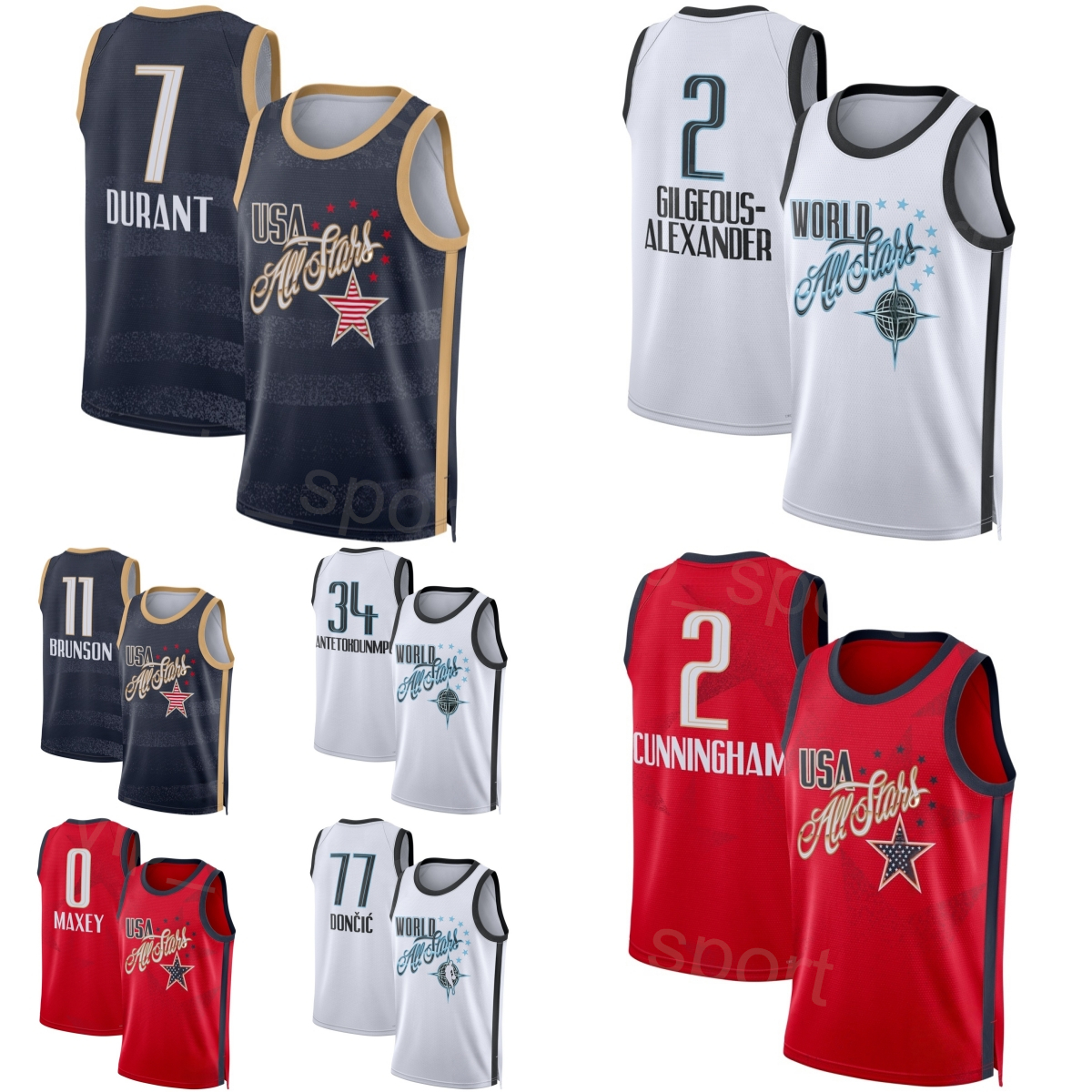 Print All-Star 2026 Basketball Chet Holmgren Jersey 7 All Star Jamal Murray 27 Devin Booker 1 Deni Avdija 8 Kevin Durant 35 LeBron James 23 Red White Child Women Mens