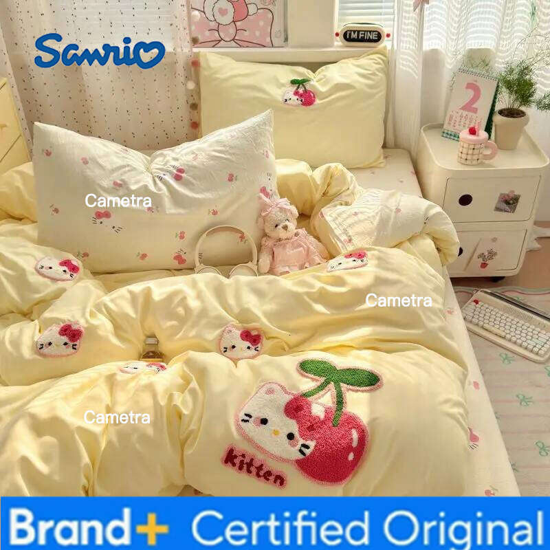 Sanrio Hello Kitty My melody Bed Four-piece Creative High-value Anime Embroidery Printed Girl Heart Bedroom Home Cute Supplies H260205