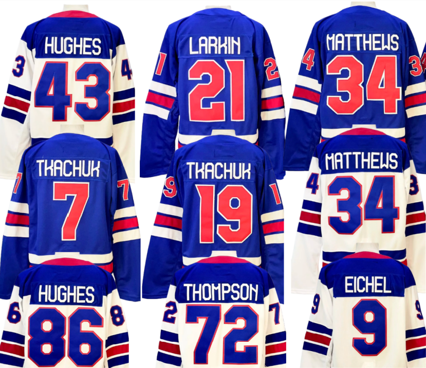 2026 USA Hockey Jersey 19 Matthew Tkachuk 43 Quinn Hughes 7 Brady Tkachuk 25 Charlie McAvoy 9 Jack Eichel 34 Auston Matthews 21 Dylan Larkin Jack Hughes Tage Thompson