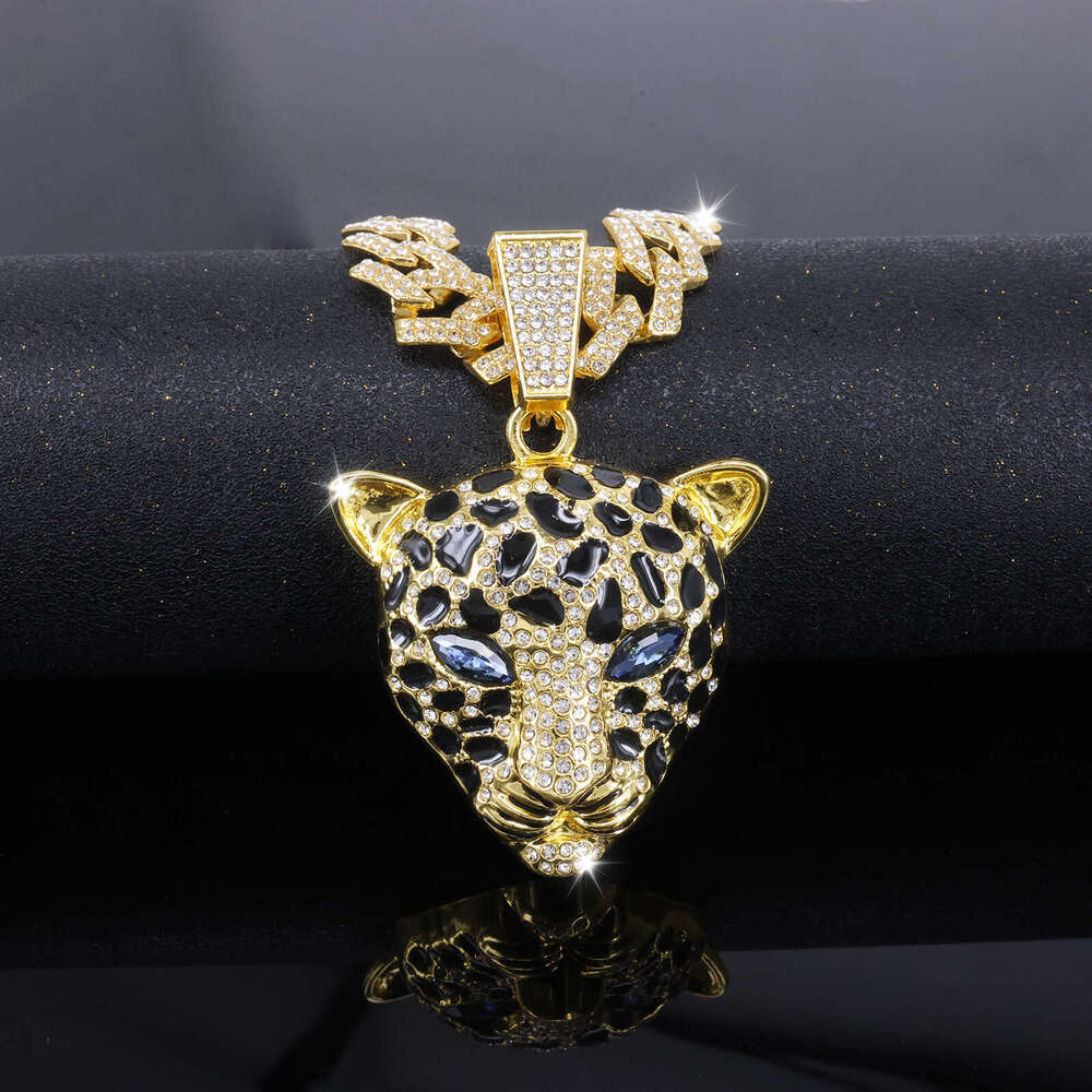 Exaggerated Domineering European and American Style Diamond-Encrusted Leopard Head Pendant HIPHOP Jewelry Trendy Men's Punk Cool Hip-Hop Cuban Ch