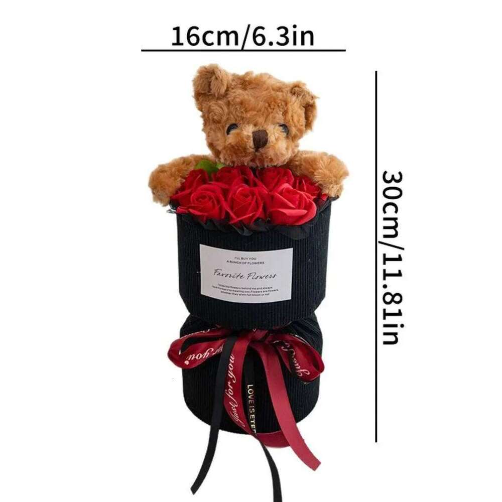 Valentine's Day Gift Her Rose Bouquet with Cute Bear Artificial Flower Home Decor for Living Room Bedroom Wedding Decoration S260204