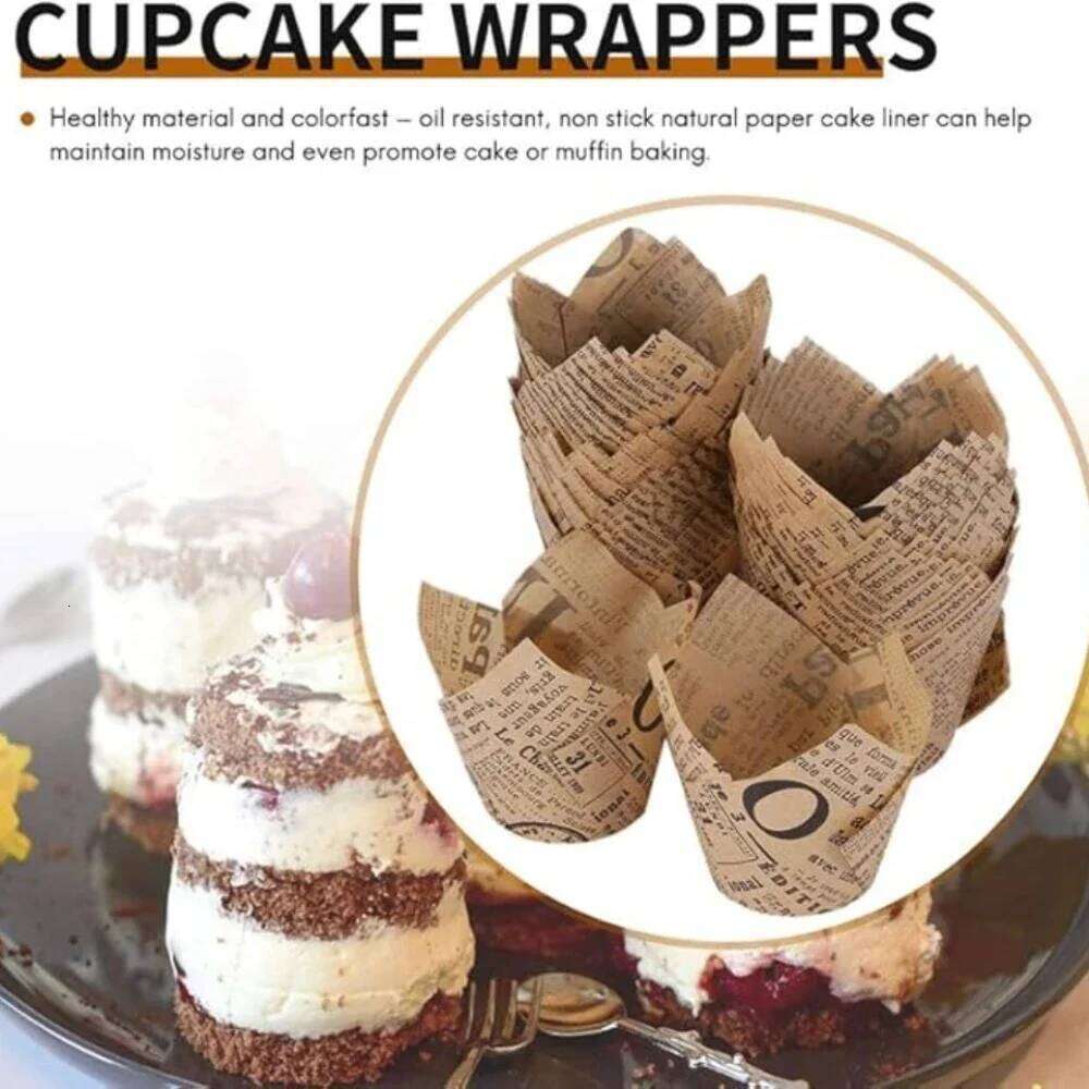 50pcs Newspaper Style Baking Cup Liner Wrapper Molde Cupcake Paper Cups Bakeware Tool for Wedding Birthday Party