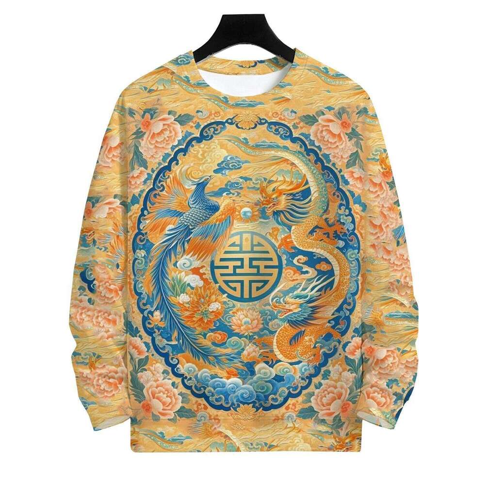 Spring Autumn Style Personalized Dragon Phoenix Pattern Sweatshirt 2026 Fashionable And Handsome Long Sleeve Round Neck Unisex Chinese
