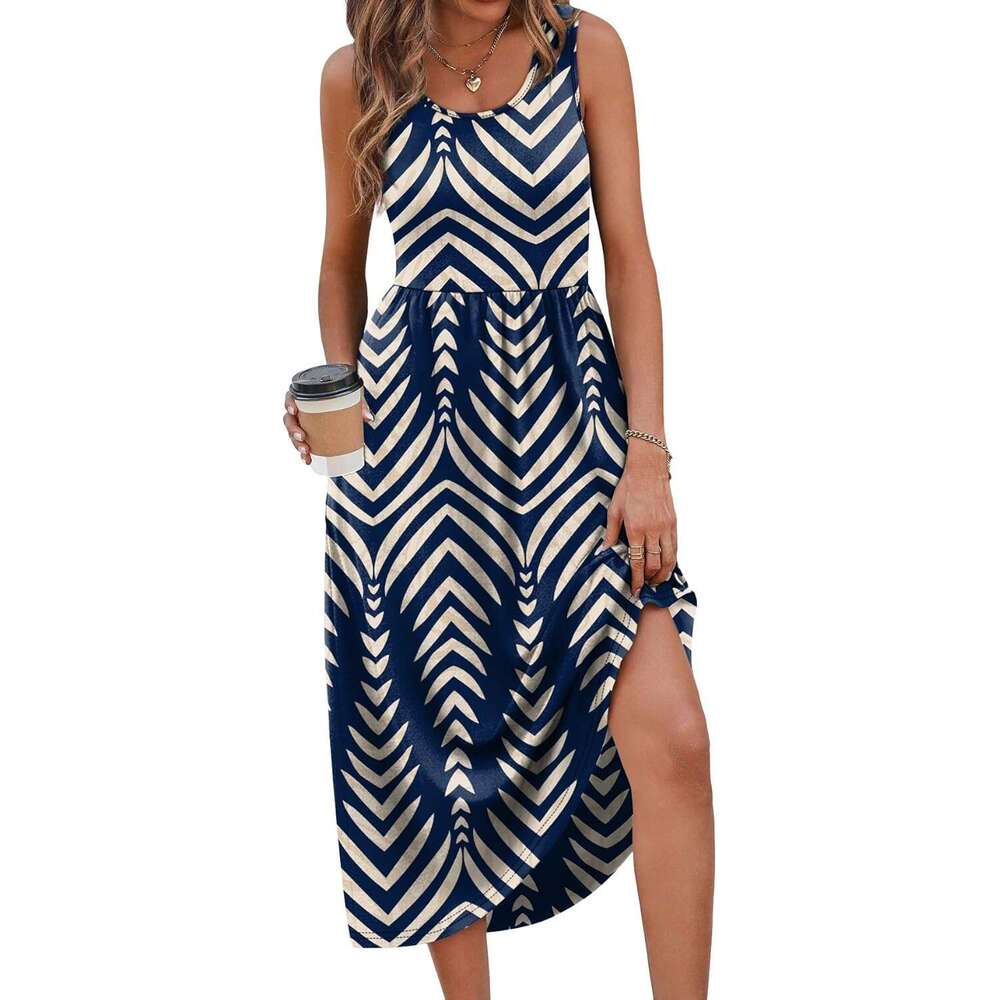 Summer Dresses For Women Flowy Casual Midi Dress Beach Vacation Sundresses With Pockets