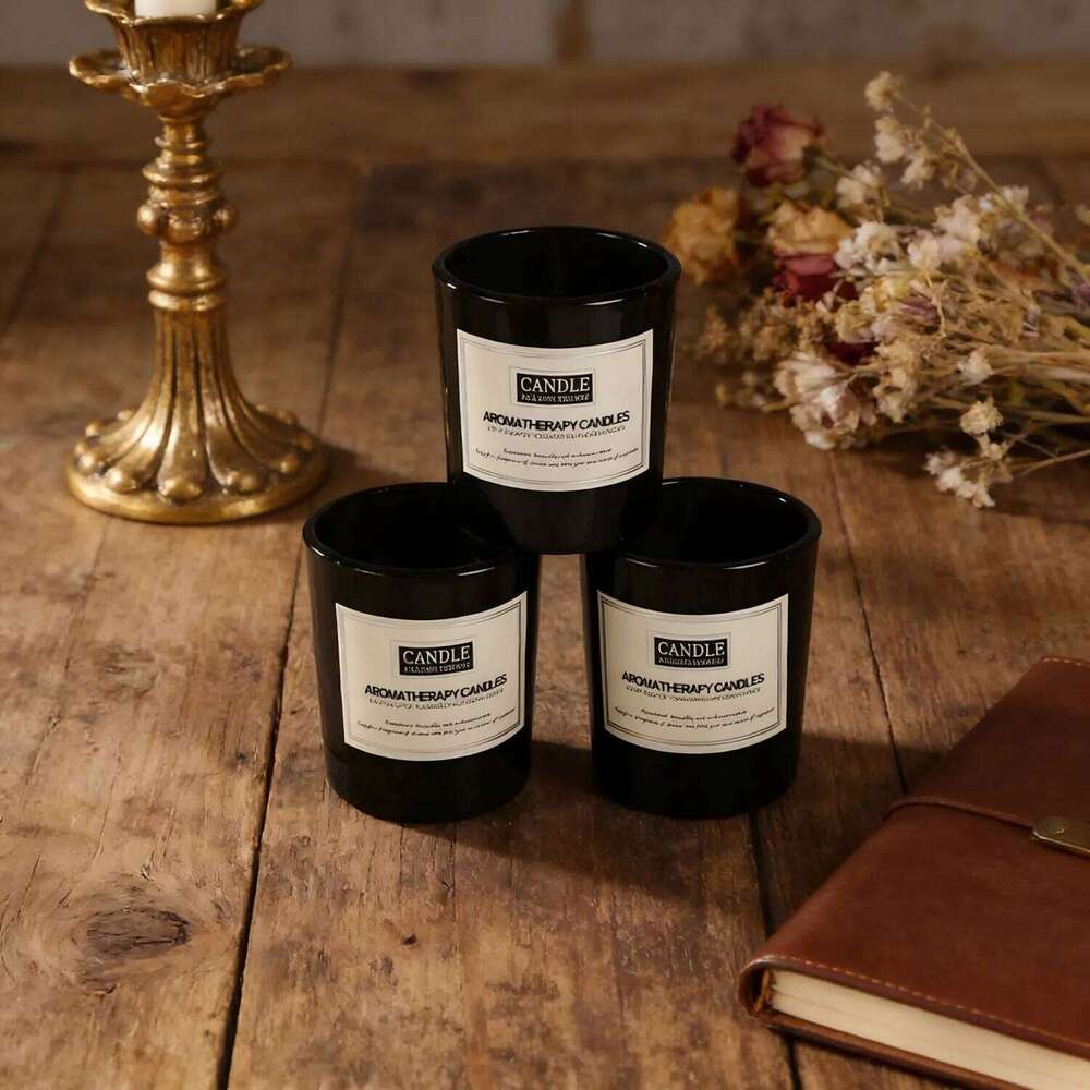 1pc Trendy Smokeless Scented - Matte Black Glass Cup, Cozy Home Office Decor Essential Aromatic Candle H260205