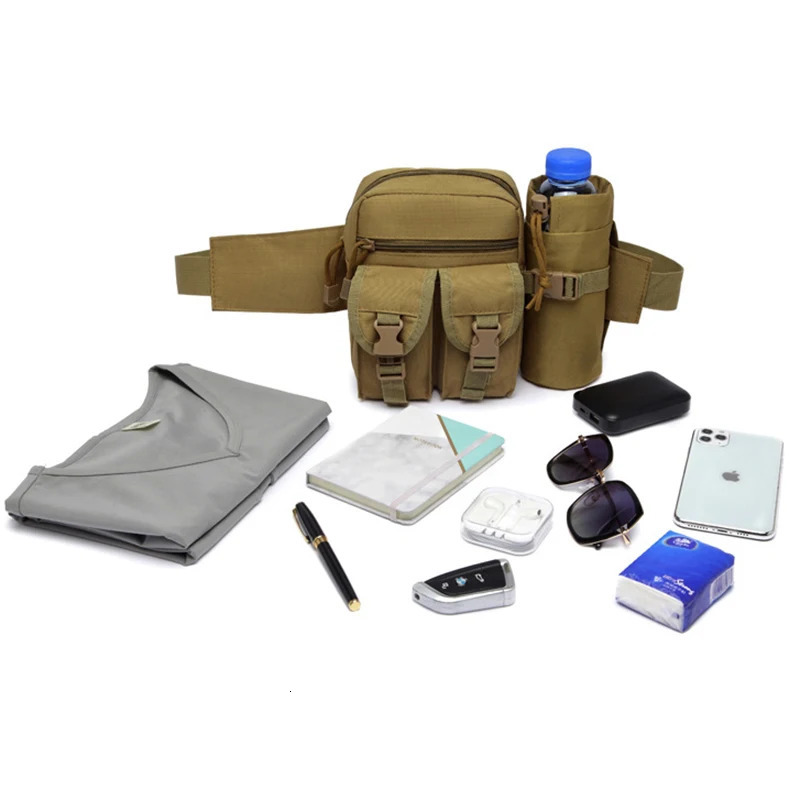 Outdoor Waist Bag Men Tactical Water Bottle Waterproof Bags Camouflage Hunting Hiking Climbing Bag Nylon Mobile Phone Belt Pack 260124