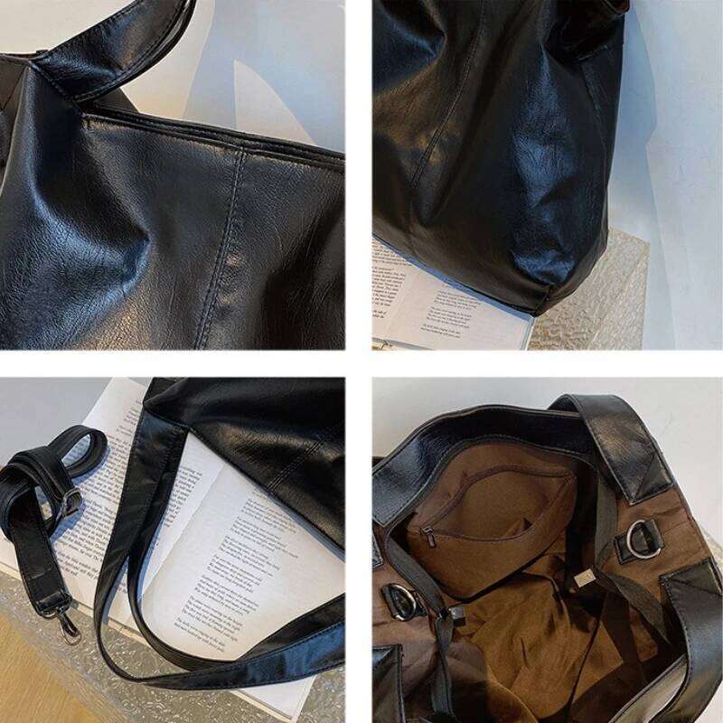 2025 New Fashion Women's PU Soft Leather Tote Large Capacity Retro Shoulder Commuter Crossbody Shopping Bag Y260204