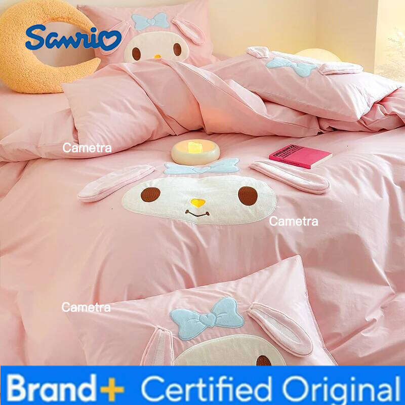 Sanrio Pure Cotton Meowth Washed Cartoon Three-Piece Dormitory Sheet Quilt Cover Bedding Set Home Textile H260205