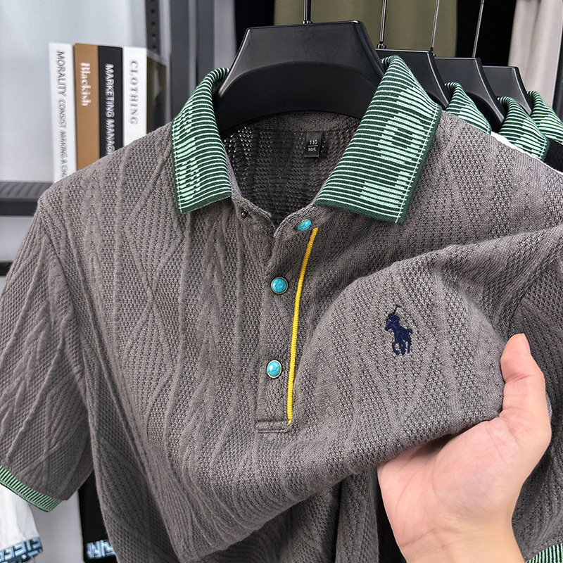 Free shipping Men Polos Slim Fit Knitted shirt embroidered pattern color blocked short sleeved fashion