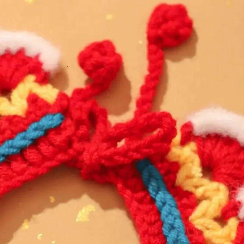 Chinese Style Spring Festival Lion Dance Tie Handmade Warm New Year Pet Collar Blessing Adjustable Cat Knitting Scarf Autumn