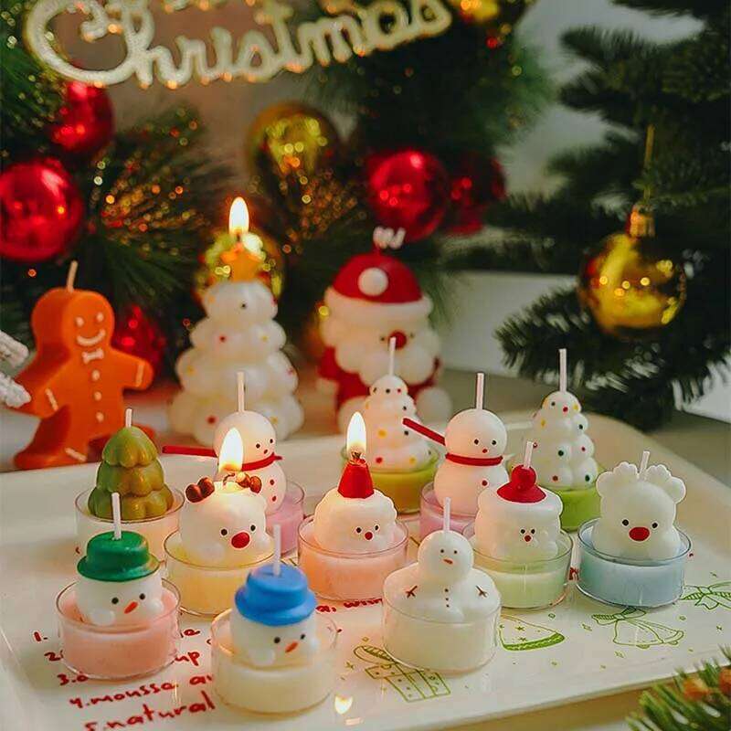 Colorful Christmas Tree Scented Cute Snowman Santa Claus Shaped Candle Ornament Xmas Holiday Party Decor Candles S260204