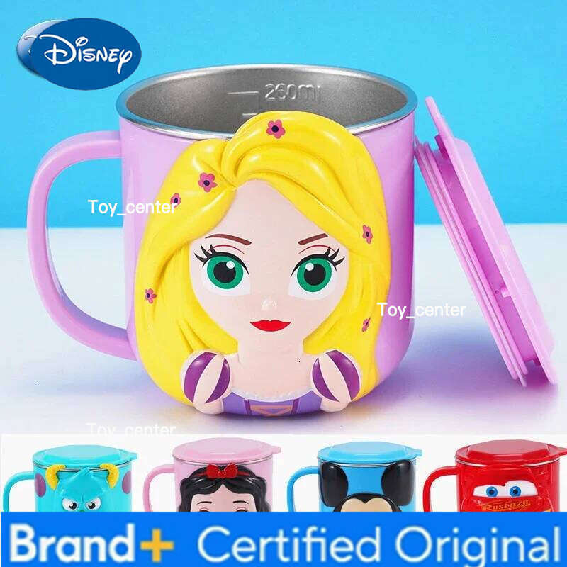 Disney 316 Stainless Steel Cup Stitch Mickey Mouse Frozen Elsa Cartoon Anime Milk Mugs 3D Anti-fall Children Drinking 260ml Gift H260205