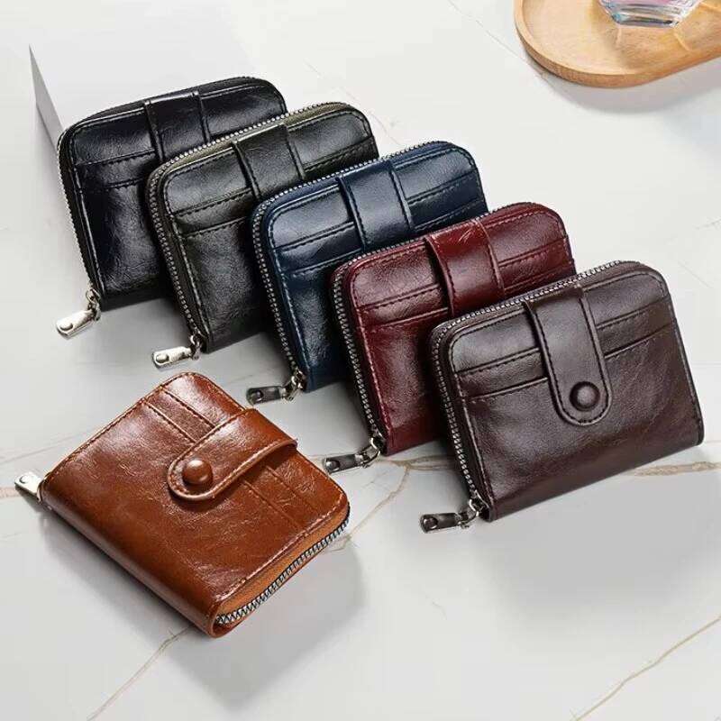 PU Leather Multi-card Slot Bag Men's Short Zipper Coin Large Capacity Card Holder Retro Purse Wallet Z260205