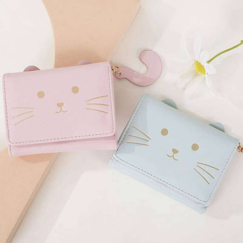 1pc Mini Cat Pattern Wallet, Cute All-match Button Card Holder, Fashion Short Wallet Z260205