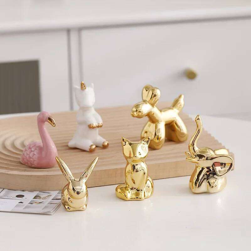 Ceramic Creative Elephant Rabbit Home Bedroom Makeup Desk Ring Necklace Jewelry Rack Animal Showcase Small Ornament S260204