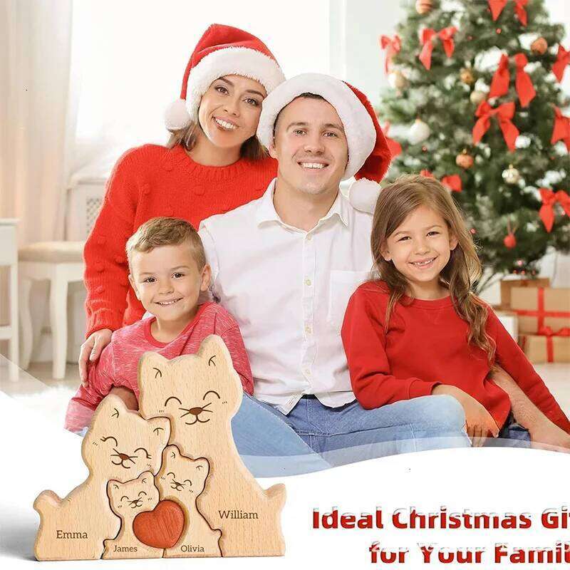 Wooden Cat Art Puzzle Warm Family Handmade Laser Engraving Gifts for Mom Anniversary Thanksgiving Christmas Crafts Ornaments S260204