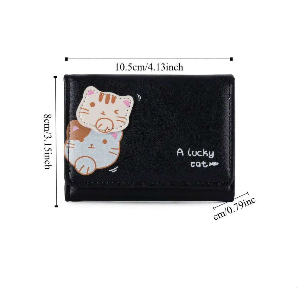 Solid Color Cute Tri-Fold Purses Multi-card Slot Korean Style Cat Short Wallet PU Leather Pocket Women Card Holder Female Z260205