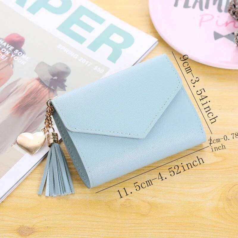 Women's 2024 New Short Style Tassel Pendant Litchi Pattern Money Clip Card Bag, Cute Zero Wallet in Hand Z260205