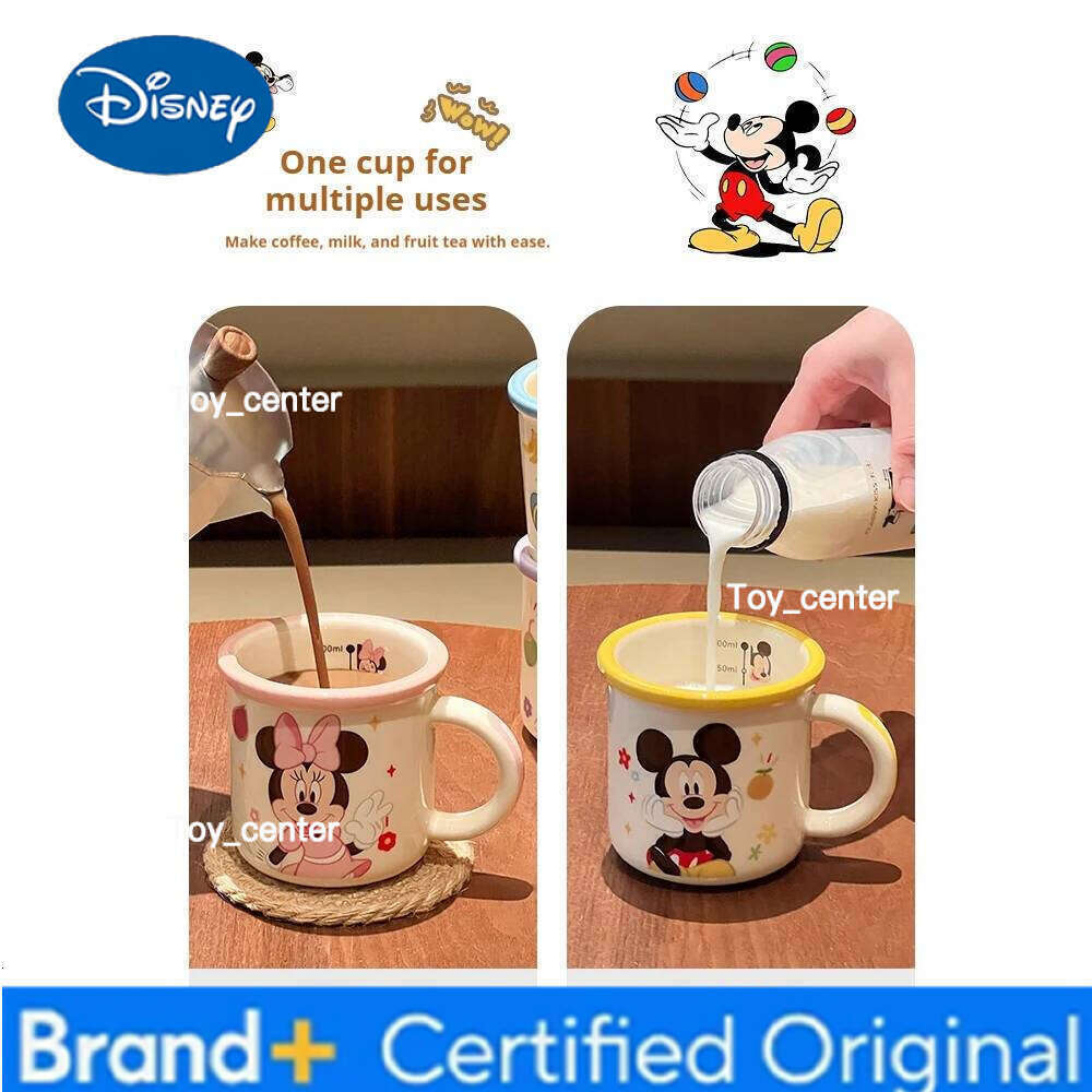 Disney Cute Mickey Mouse Ceramic Cups 350ML Underglaze Milk Mugs With Handgrip Household Porcelain Coffee Cup with Scale Kids Gift H260205