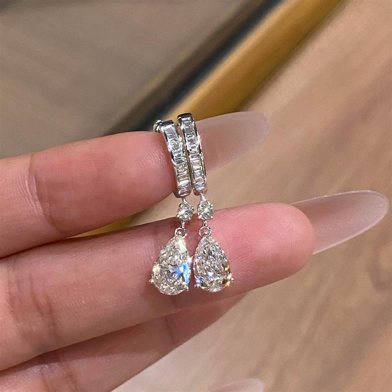 2026 Rulalei Korean Style Dangle Earrings Luxury Jewelry 18k White Gold Fill Women Fashion Pear Cut 5A Zircon CZ Diamond Water Drop Lady Bridal Earrin - view 9