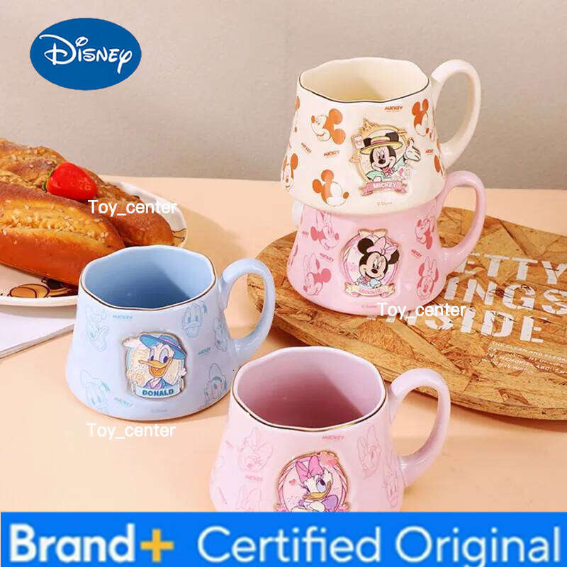 Disney Orginal Brocade Luxury Mickey Badge Cup Cartoon Ceramic Cute Girl Heart Big Ears Breakfast Coffee Mug H260205