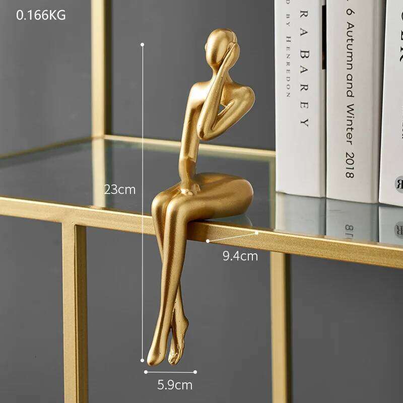 Gold Home Thinker Statues Bookshelf Sculpture Decorations For Living Room Modern Figurines Shelf Table Desk Decor S260204