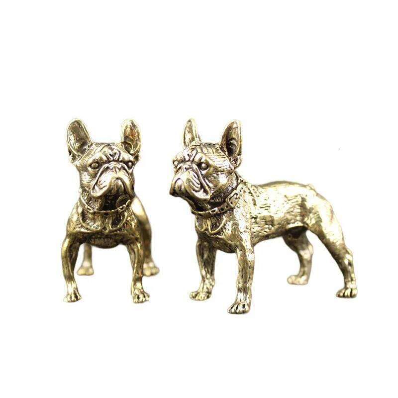 Brass Bulldog Statue Decor Desktop Ornament, Fighting Figure Home Decoration Sand Skin Dog Zodiac Ornament S260204