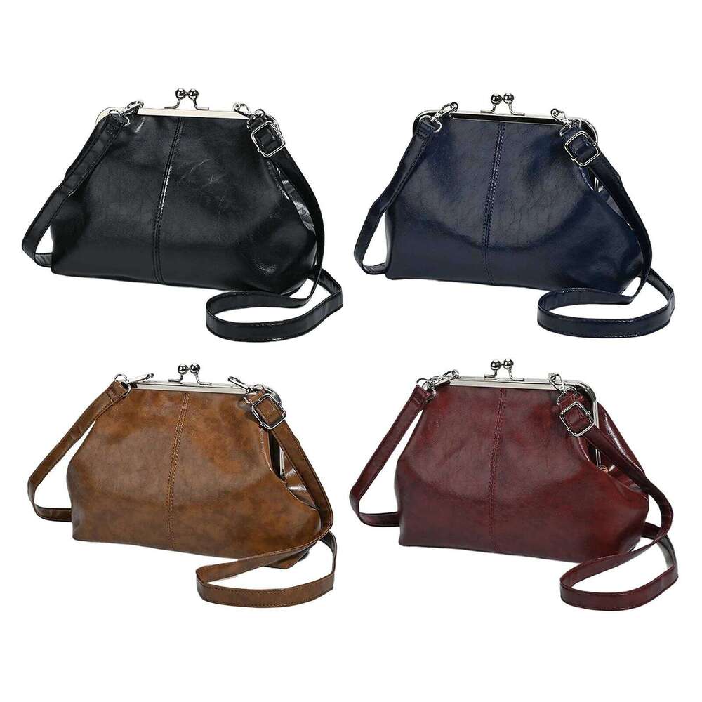 Women Girls PU Leather One Crossbody with Adjustable Strap Elegant Kiss Lock Shoulder Bag for School Work Daily Use - view 7