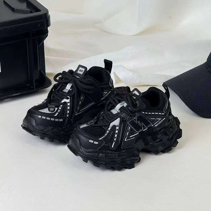 Thick-soled Children's Sports Autumn Leather Fashion Girl's Running Boys' Casual Lace-up Soft Sole Kids Shoes 25H1219