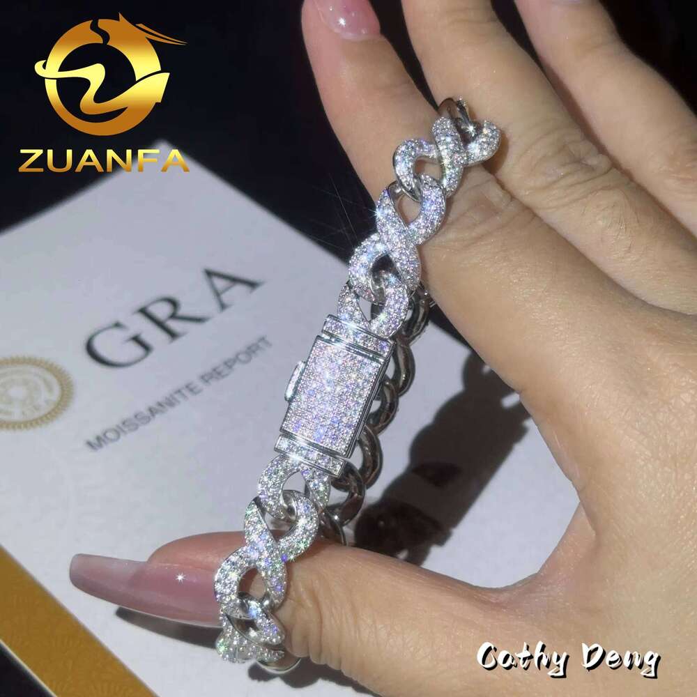 New Rapper Jewelry Hip Hop 925 Sterling Silver Moissanite Diamond Cuban Link 10Mm Men Infinite Bracelet