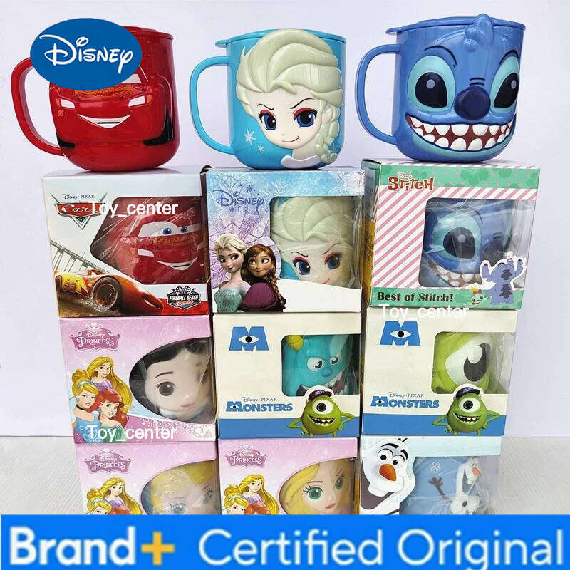 Disney Stitch Kids Cups with Lid Milk Mug Anime Frozen Elsa 3D Cartoon Kawaii Mouth Brushing Children's Water Cup Mugs H260205