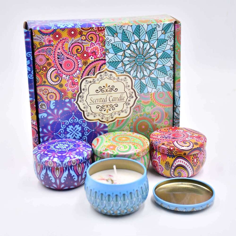 Scented Candle Boxes Set, 4 Fragrances, Candles for Stress , Relaxation, Yoga, and Holiday Gifts, Color Box Packing H260205