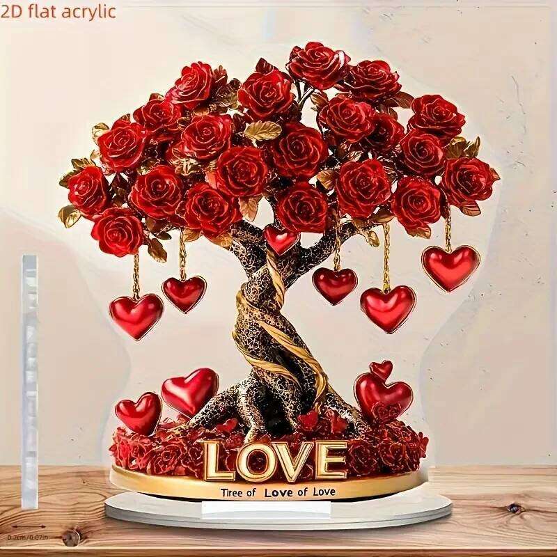 Elegant crystal heart-shaped rose tree "Tree of Love" golden base - the best decoration for Valentine's Day S260204